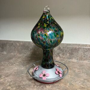 Hummingbird Feeder by Grateful Gnome - Large Hand Blown Stained Glass Feeder